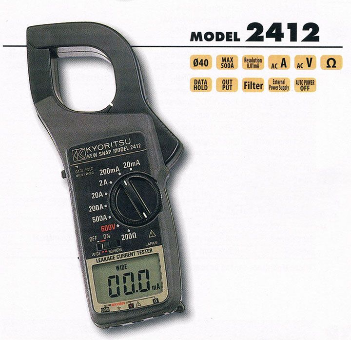 Ampe kìm đo dòng rò Kyoritsu 2412 cho khả năng đo dòng điện lớn.