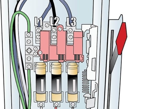 Sơ đồ mạch điện 3 pha được ký hiệu L1, L2, L3