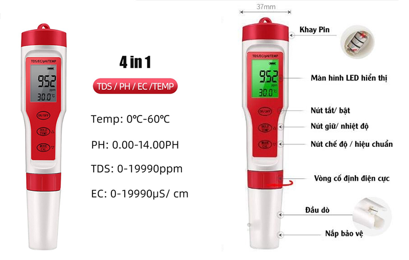 Đặc điểm nổi bật của bút đo pH/TDS/EC/Nhiệt độ EZ-9908