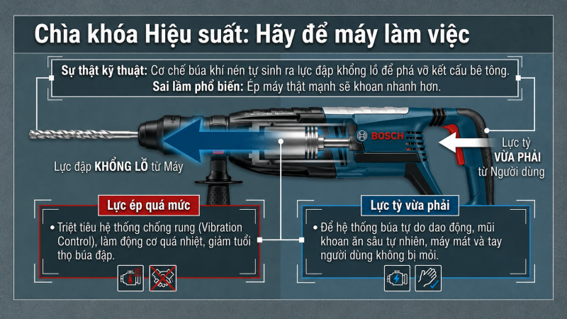 Tiến hành thực hiện khoan, đục trên vật liệu