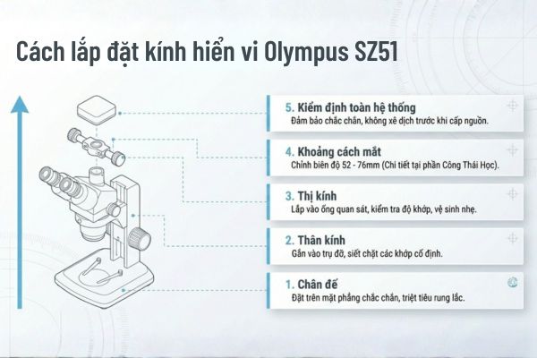 Cách lắp đặt kính hiển vi Olympus SZ51