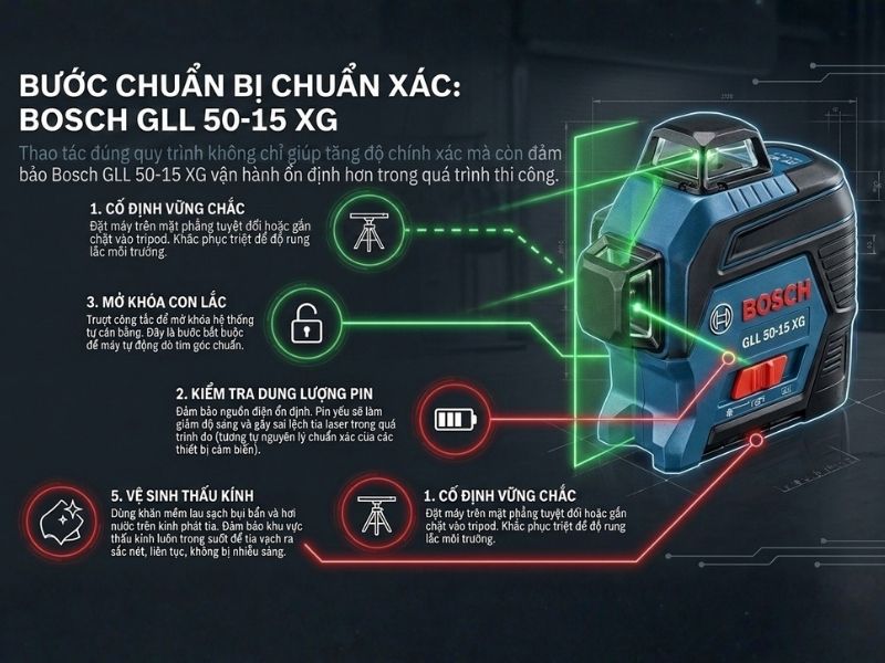Cách lắp đặt máy cân mực Bosch GLL 50-15 XG