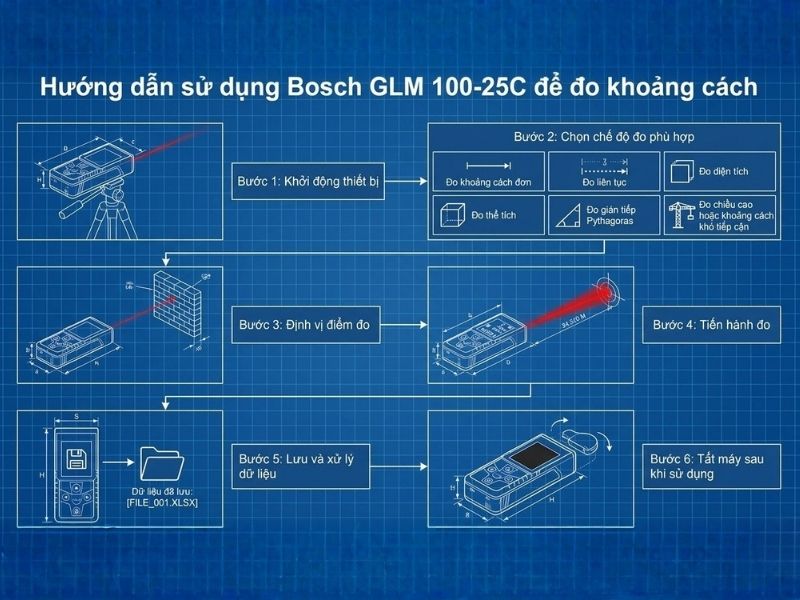 Hướng dẫn sử dụng Bosch GLM 100-25C để đo khoảng cách