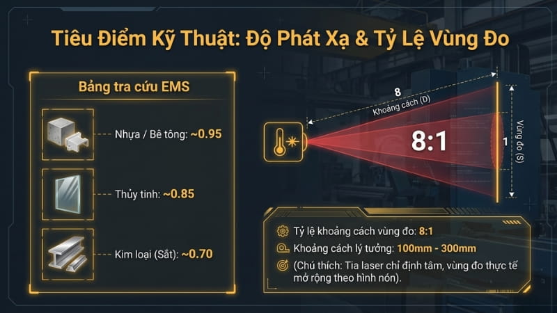 Hướng dẫn cài đặt độ phát xạ và định vị vị trí đo 