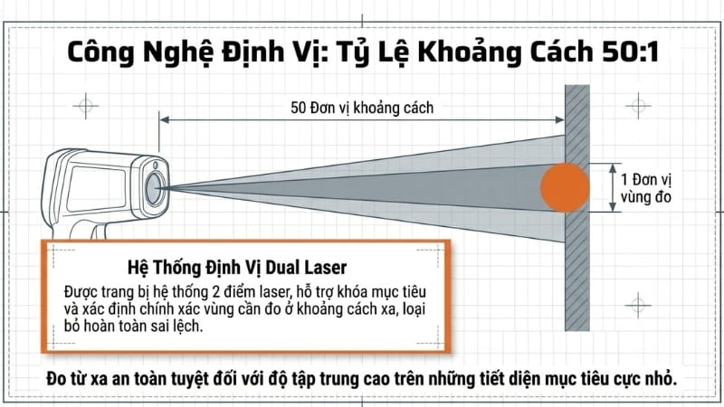 Súng bắn nhiệt Total Meter DT8011H có tỷ lệ khoảng cách 50:1