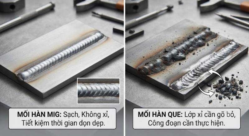 So sánh mối hàn Mig và que