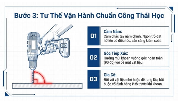 Giữ máy khoan chắc tay để khoan chính xác và đảm bảo an toàn 