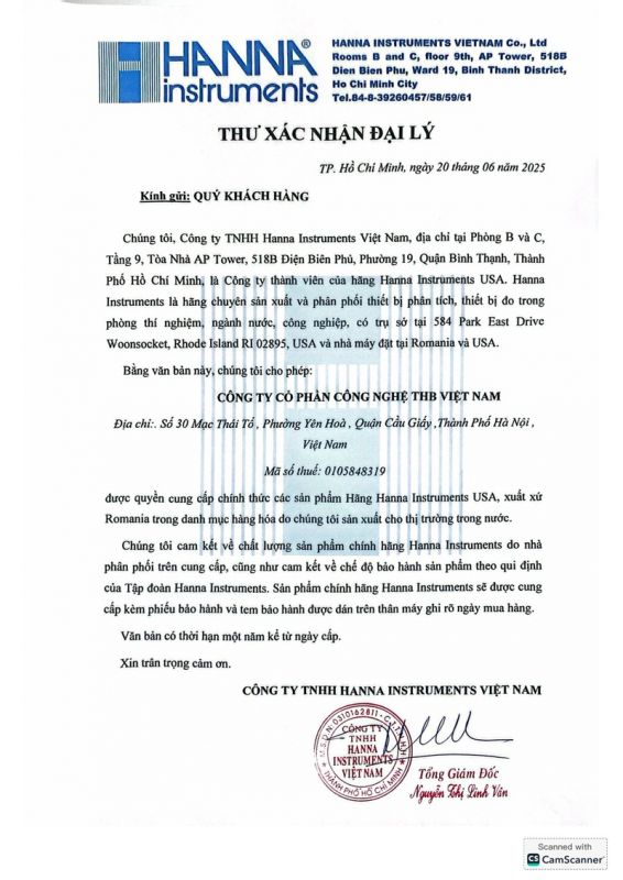 THB Việt Nam là đại lý chính hãng phân phối máy kiểm tra nước Hanna tại Việt Nam