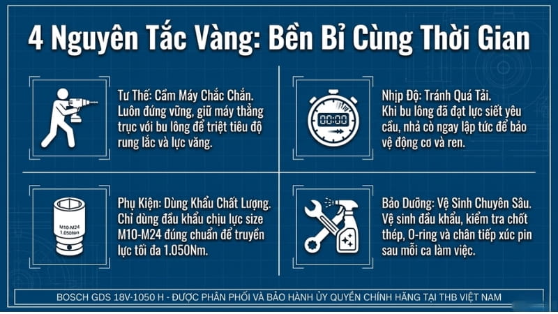 Lưu ý an toàn khi sử dụng máy siết bu lông Bosch GDS 18V-1050 H