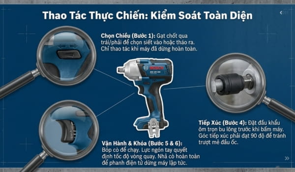 Cầm máy Bosch GDS 18V 350 chắc tay và bóp cò khởi động