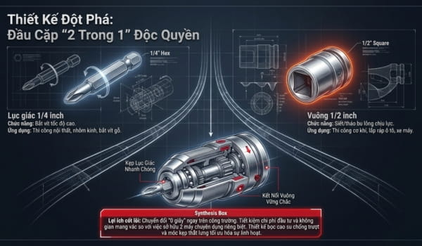 Bosch GDX 18V-285 kiểu dáng nhỏ gọn, đầu cặp 2 trong 1 tiện dụng 