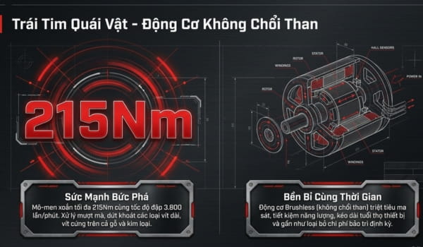 Bosch GDR 18V-215 trang bị động cơ không chổi than, hiệu năng mạnh mẽ 